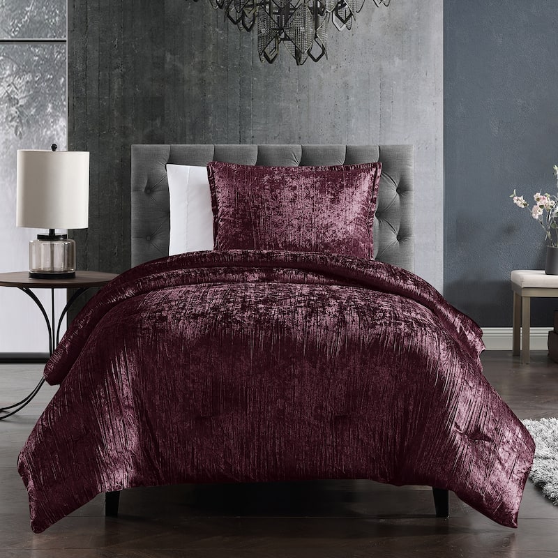 Riverbrook Home Turin Crinkled Velvet Comforter Collection - Plum - Twin - 2 Piece