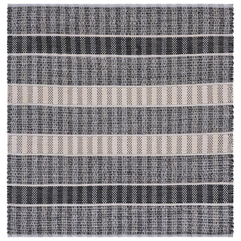 SAFAVIEH Handmade Braided Ladan Cotton Rug - 6' Square - Grey/Black