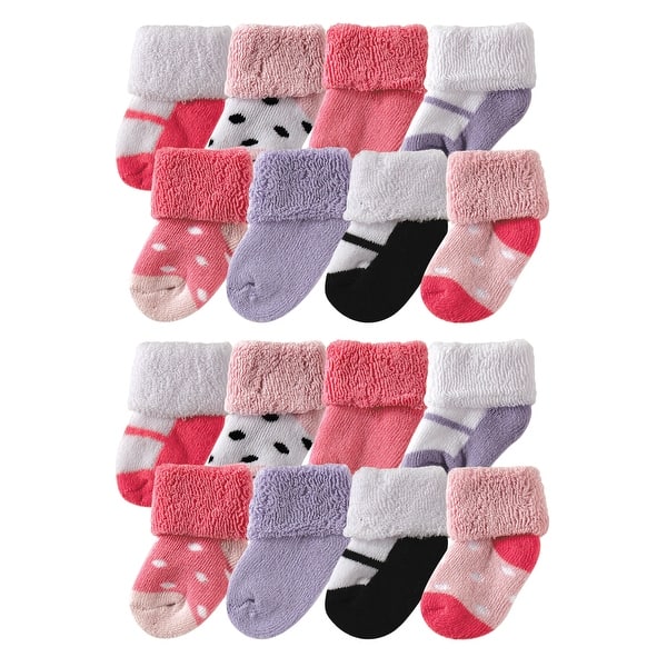 slide 1 of 1, Luvable Friends Baby Cotton Rich Terry Socks 16-Pack, Pink Black Pink Black - 0-6 Months