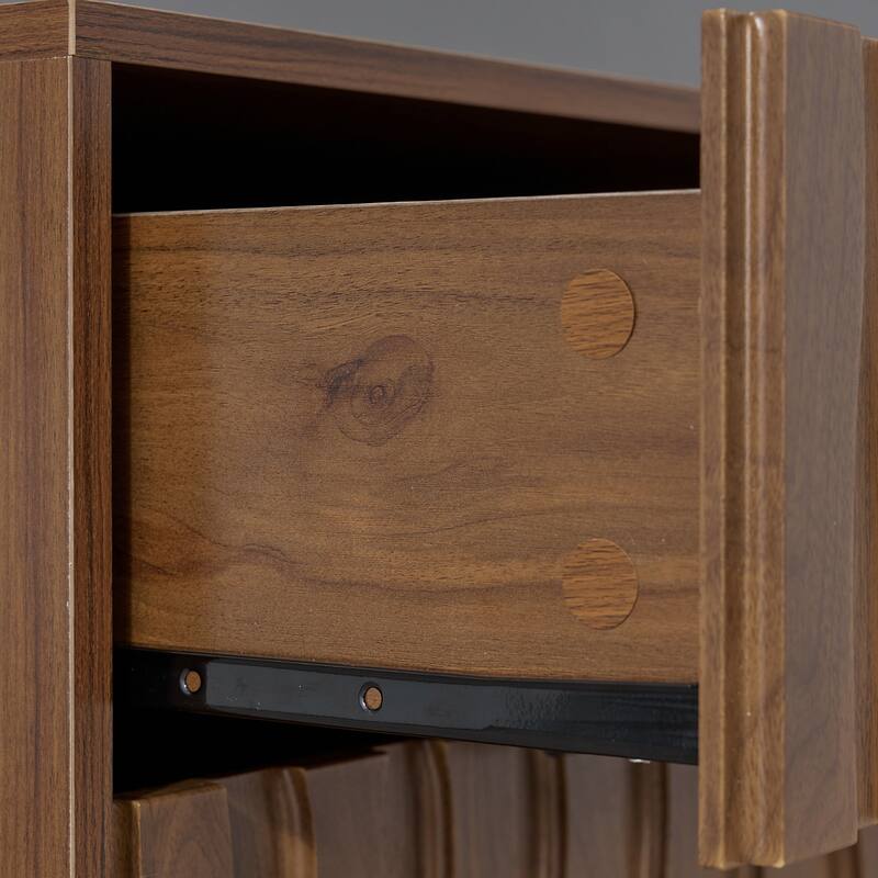 Mid-Century Modern Nightstand, Fluted End Table Drawer & Open Storage