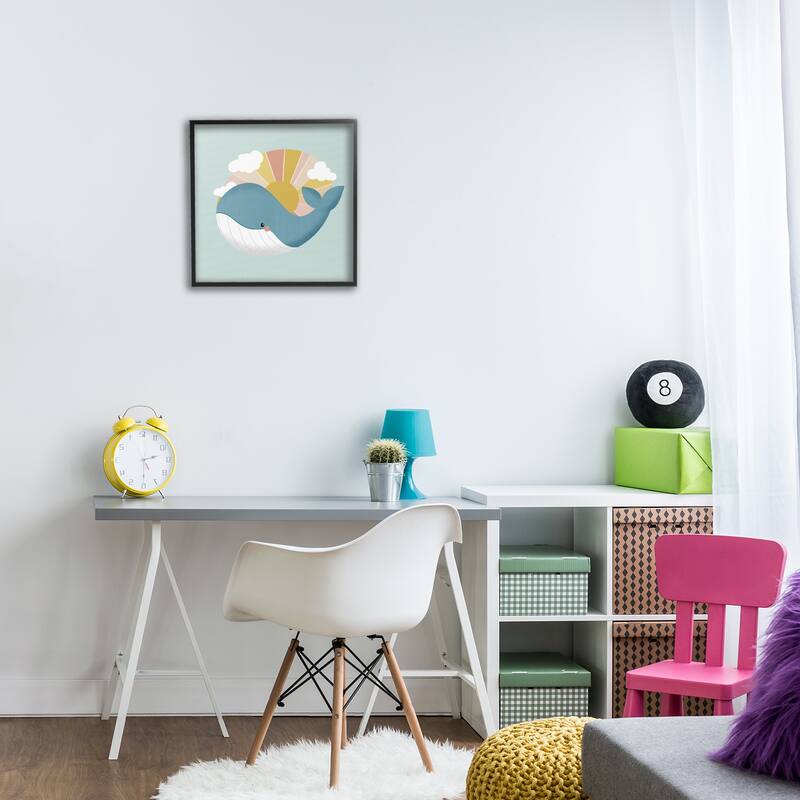 Stupell Whale & Sunshine Rays Framed Giclee Art Design By Sarah Hickman