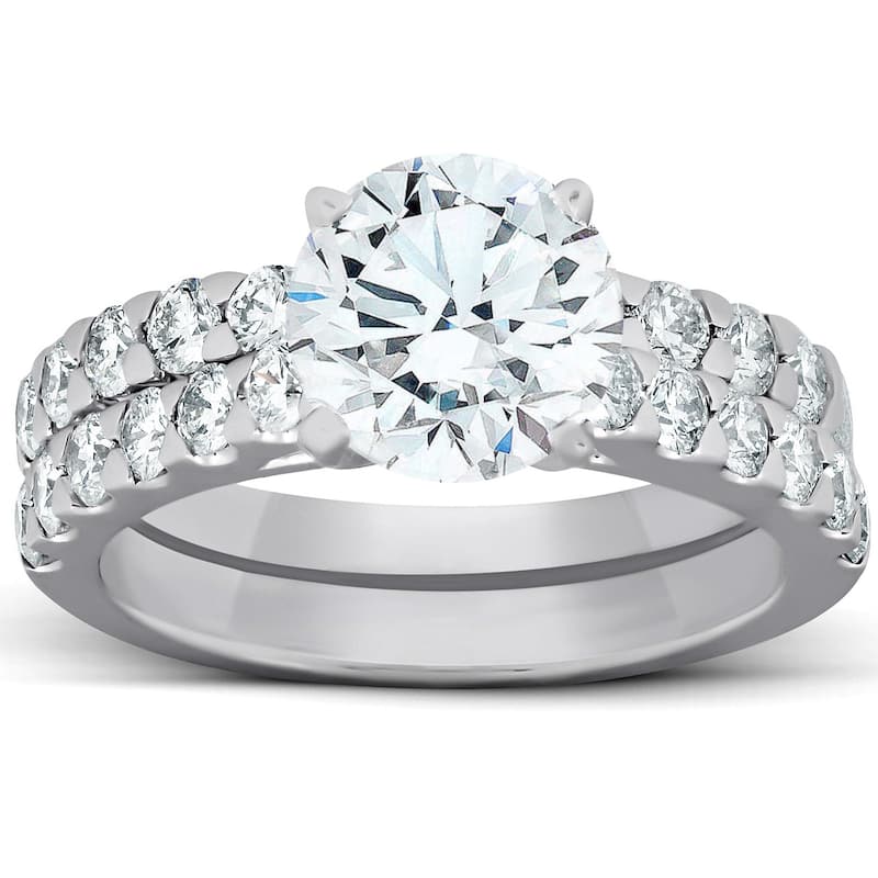 Bliss Diamond 2.27Ct Diamond Engagement Matching Wedding Ring Set White Gold Lab Grown - White - 7 - White