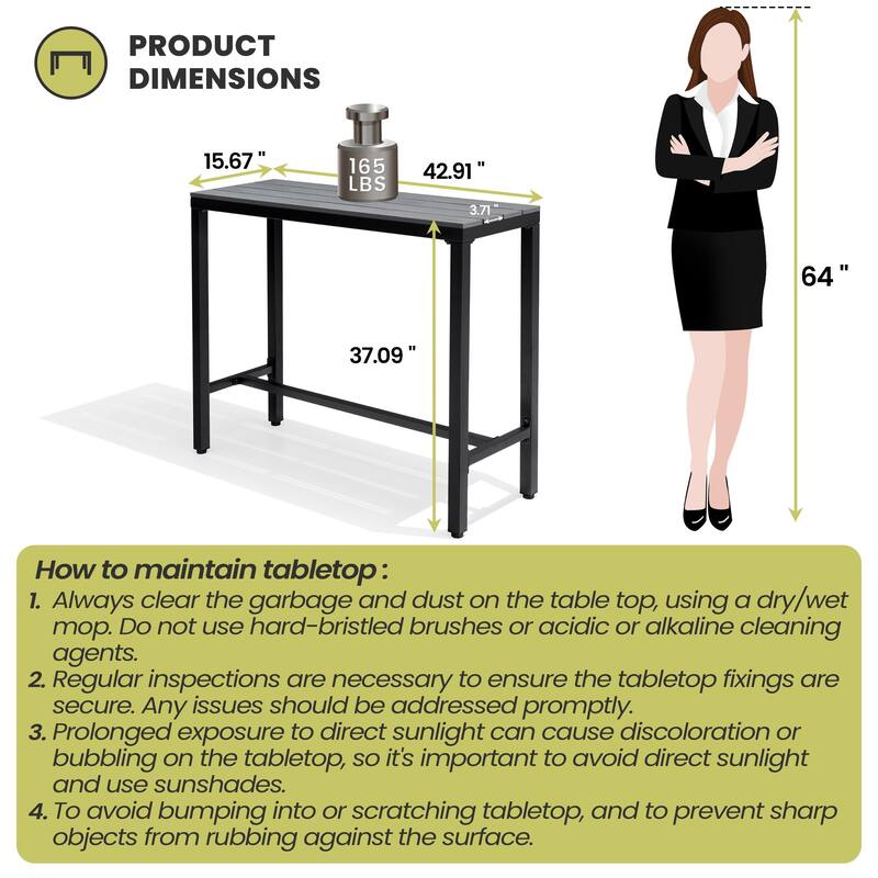 Crestlive Products Patio Outdoor Bar Table Rectangle Pub Table