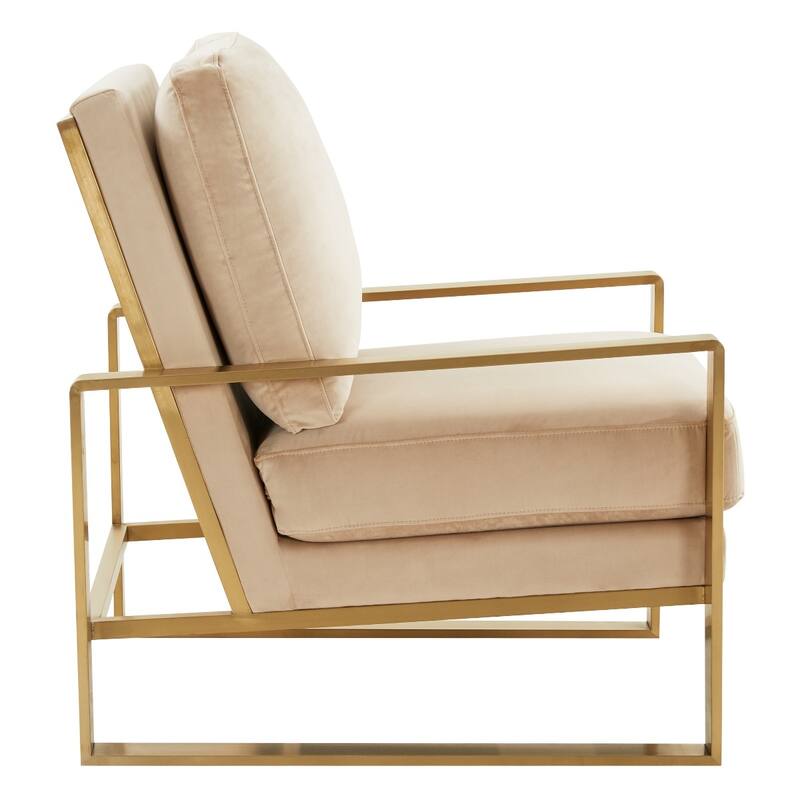 LeisureMod Jefferson Modern Velvet Accent Armchair With Gold Base