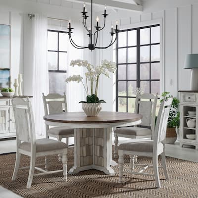River Place Riverstone White 5 Piece Pedestal Table Set