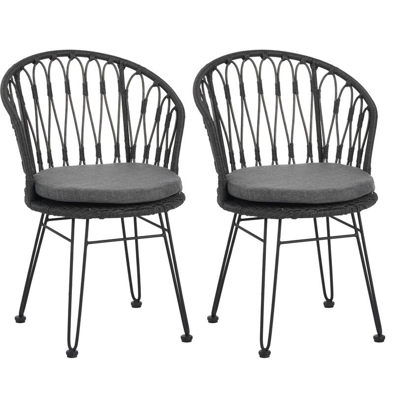 Rattan and Iron Chair Set with Cushions