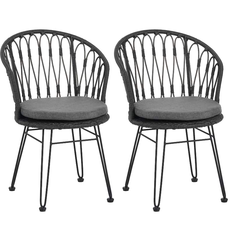 Tavon Wicker Outdoor Dining Chairs with Cushion by Christopher Knight Home - Black