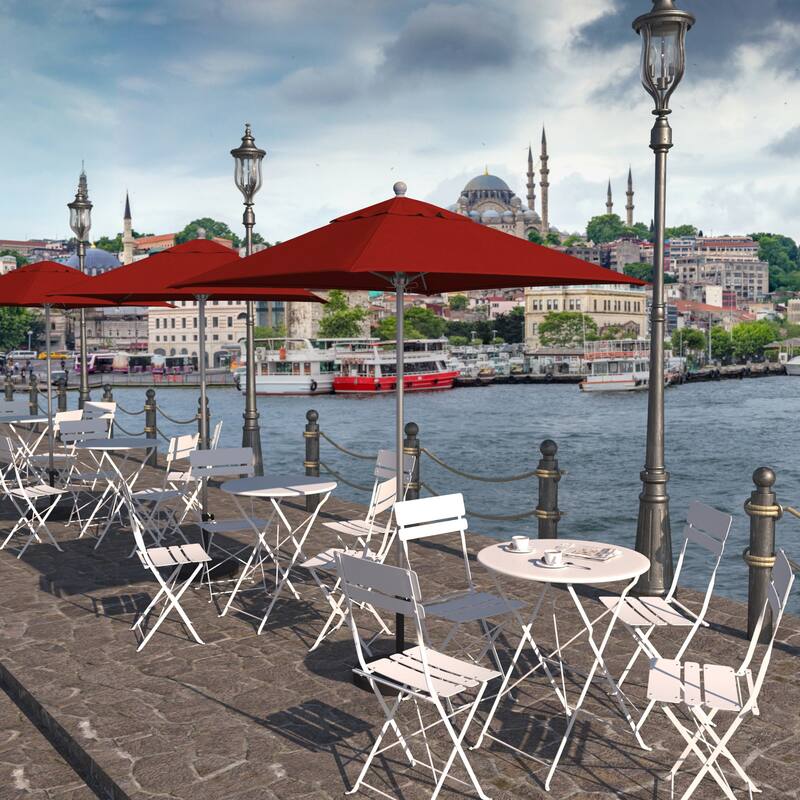 California Umbrella 6' Sq. Aluminum Frame, Fiberglass Rib Patio Umbrella, Push Open, Anodized Sliver Finish, Sunbrella Fabric