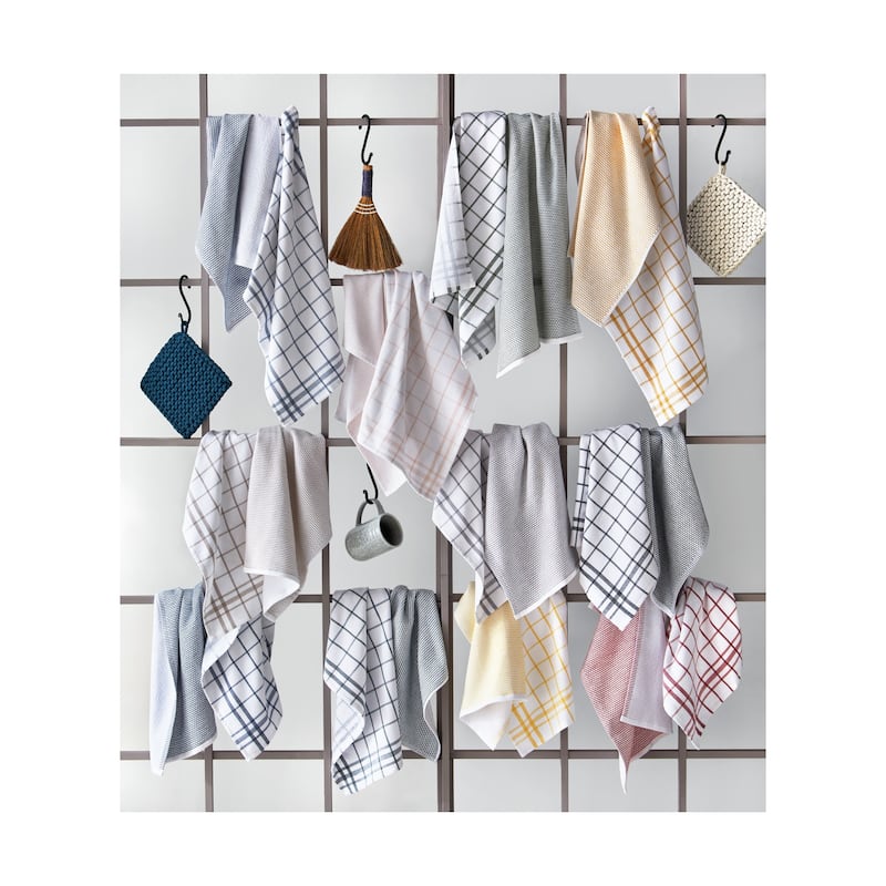 26L"x18W" Classic Black Cotton Set of 2 Checked and Solid Terry Cloth Dishtowel Kitchen Towel Grey Machine Washasble