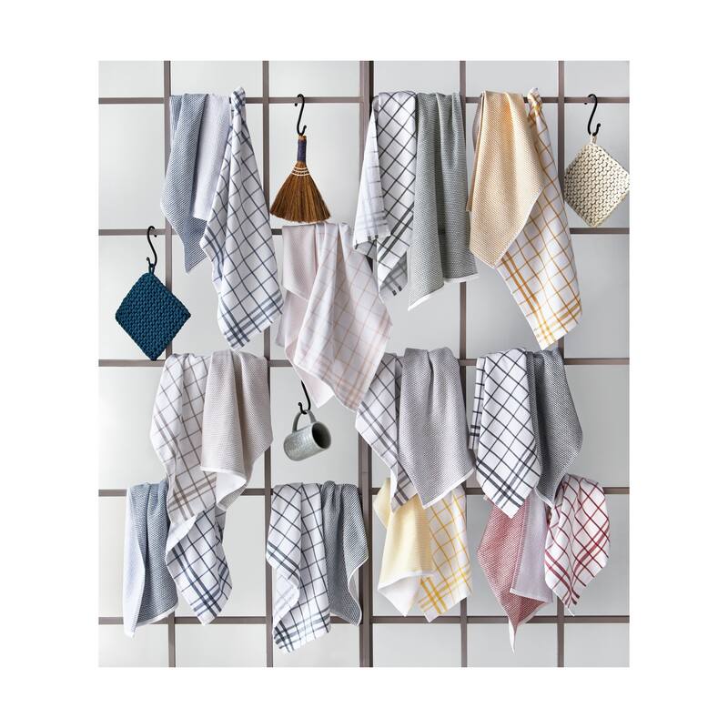26L"x18W" Classic Red Cotton Set of 2 Checked and Solid Terry Cloth Dishtowel Kitchen Towel Red Machine Washasble