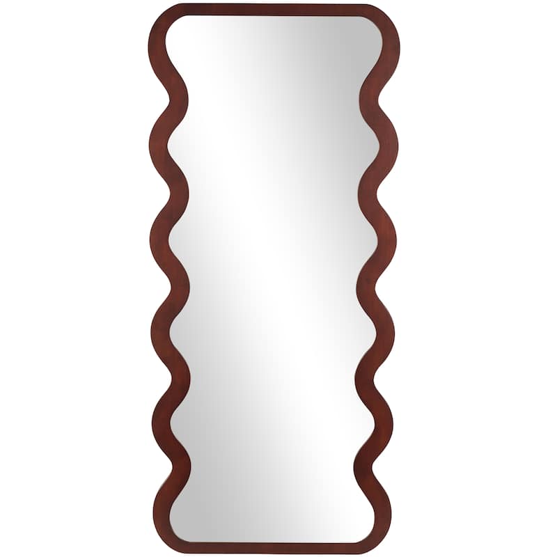 Wood Wavy Wall Mirror - Dark Brown - Roche River Decor - Dark Brown