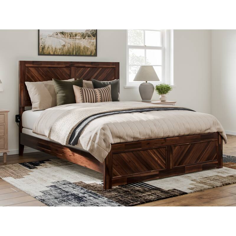 Solid Wood Low Profile Platform Bed with Footboard - Modern Bedroom Furniture