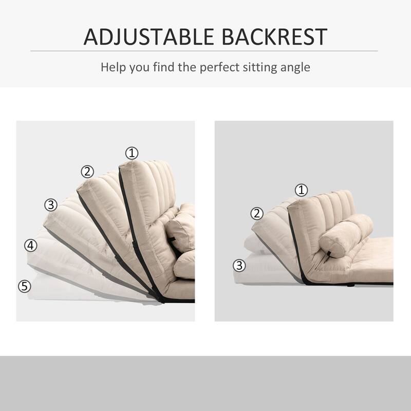 Convertible Floor Sofa Chair, Folding Couch Bed, Guest Chaise Lounge with 2 Pillows, Adjustable Backrest and Headrest