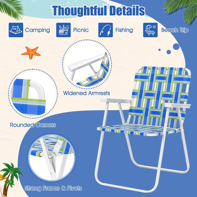 Costway Folding Beach Chairs Set of 2 with Armrests for Adults Loads