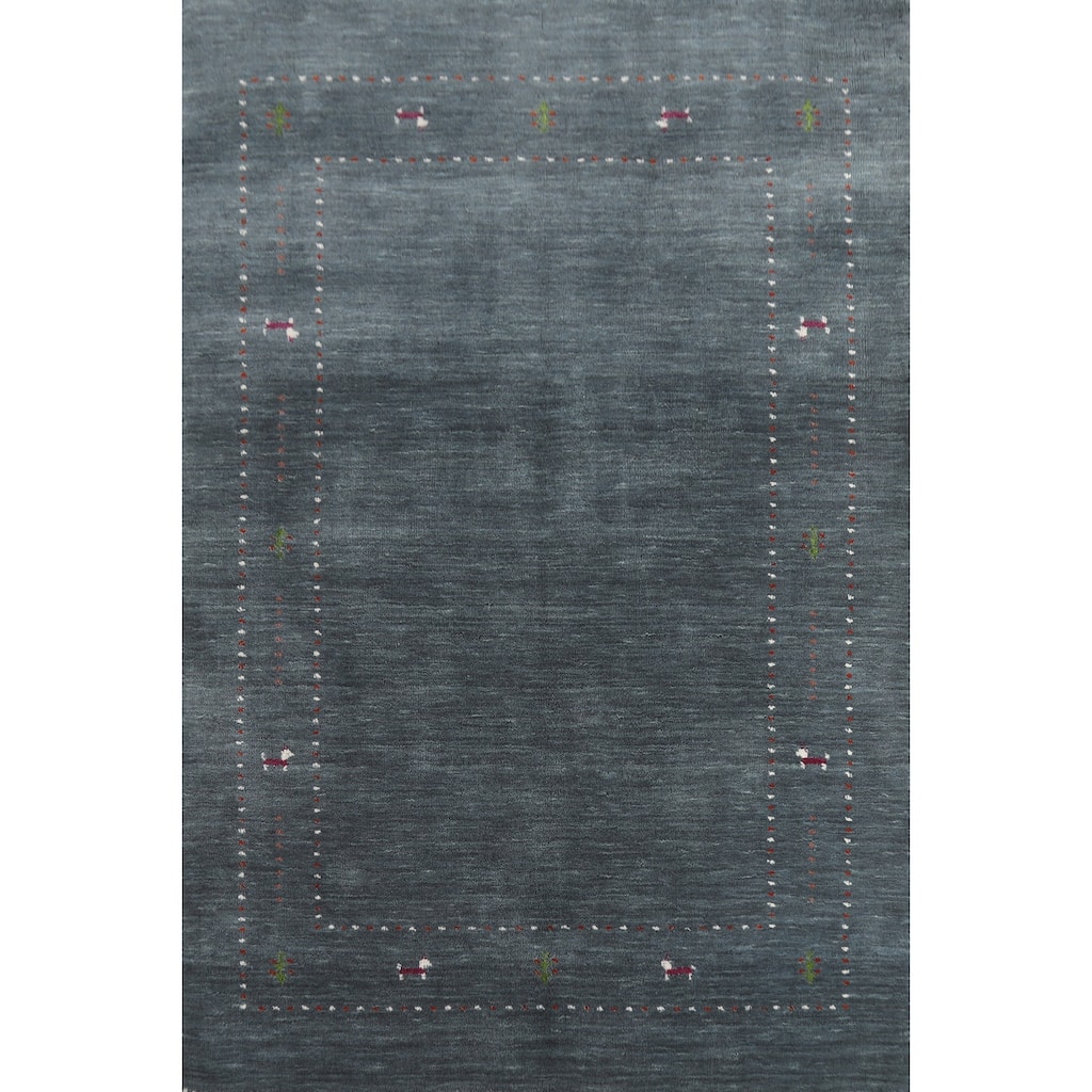 Hand Knotted Oriental 100% Wool Carpet Tribal Animal Pictorial Greys & Charcoal Gabbeh Area Rug - 5' 9'' X 4' 0''