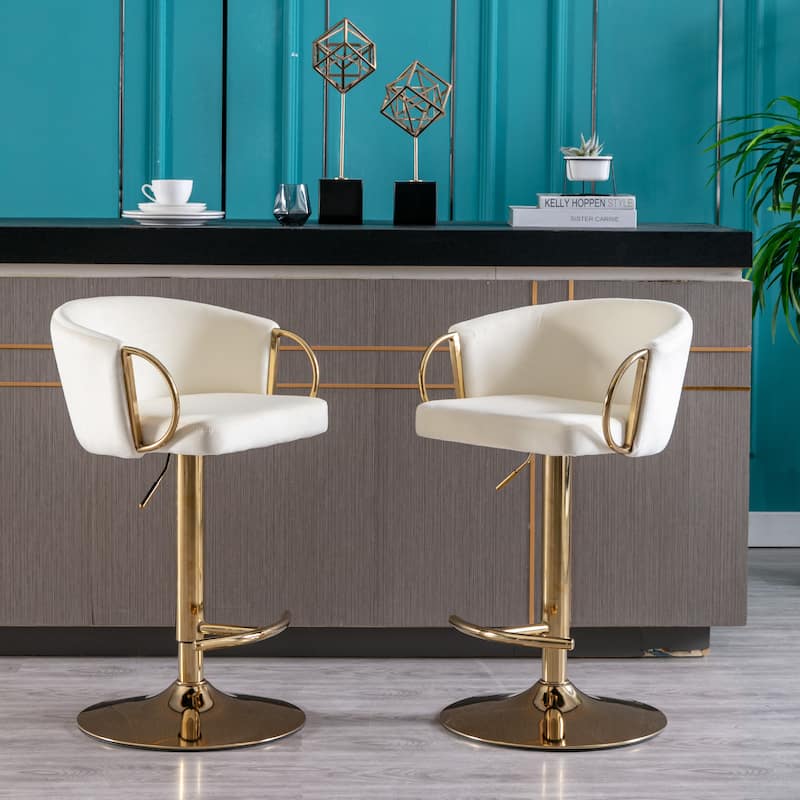 Set of 2 Adjustable Swivel Mechanical Lifting Bar Stools with Footrest and Base