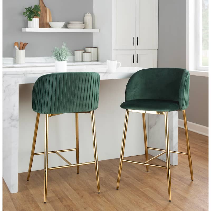 Silver Orchid Pleated Fixed-Height Counter Stool - Set of 2