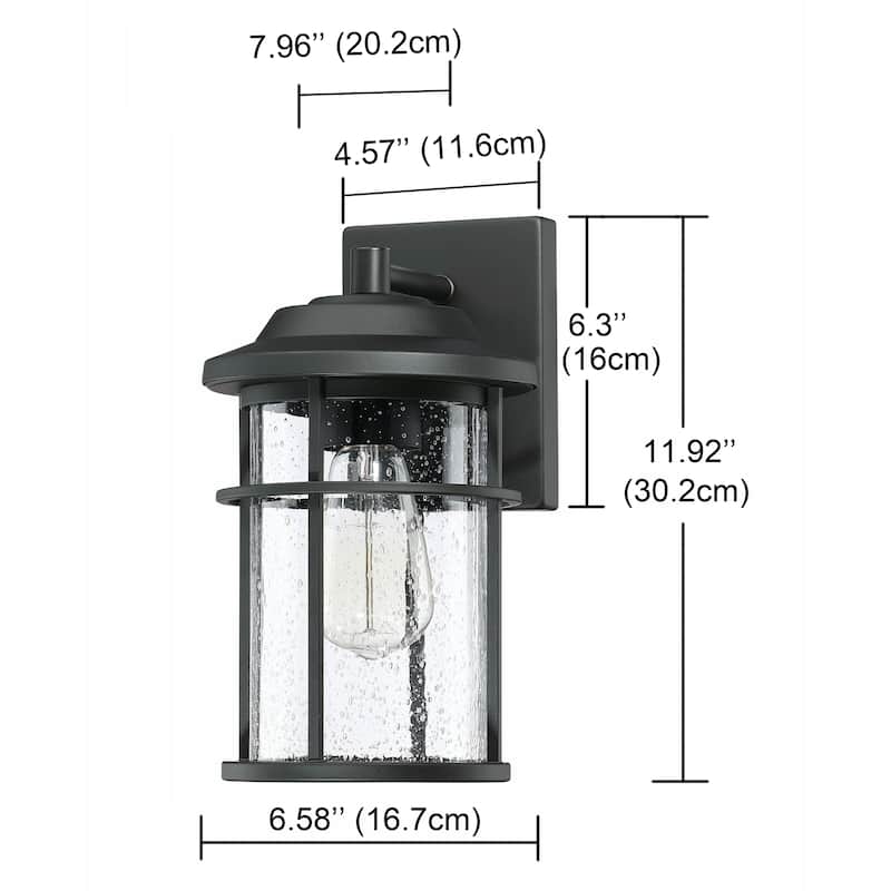 1 Light Black Coastal Barn Dome Outdoor Wall Lantern Clear Glass