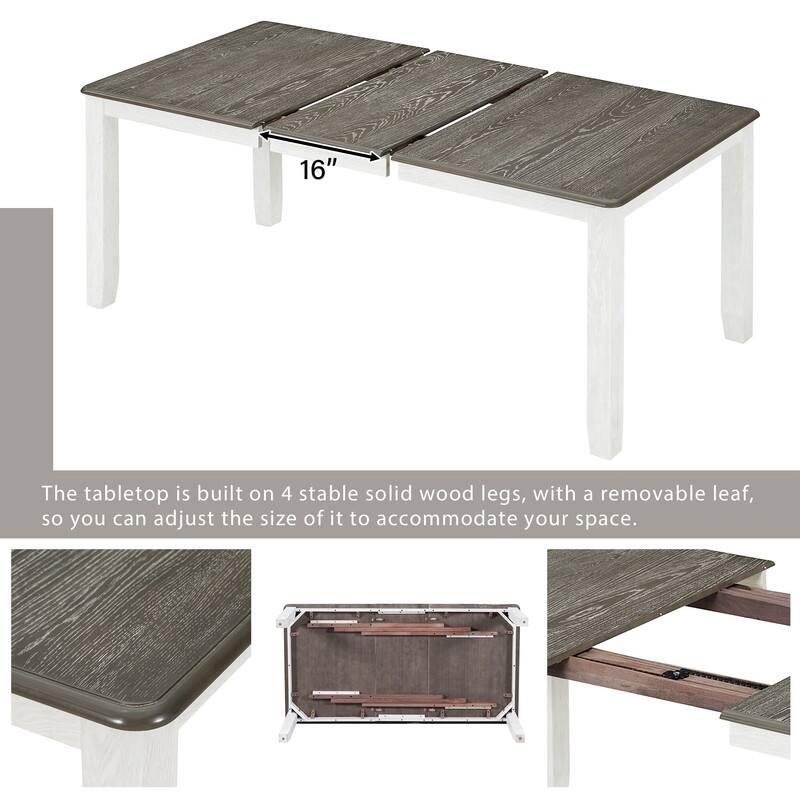 Retro Style 7-Piece Dining Table Set with Extendable Table and 6 Upholstered Chairs