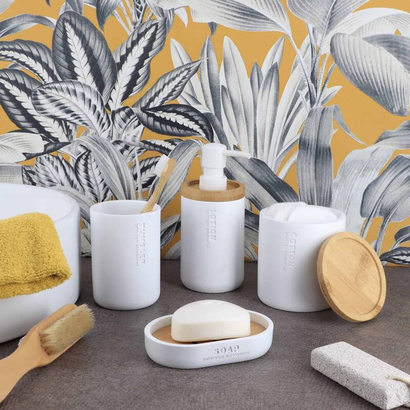 Bathroom Accessories with Natural Accents, Modern 6-piece Set