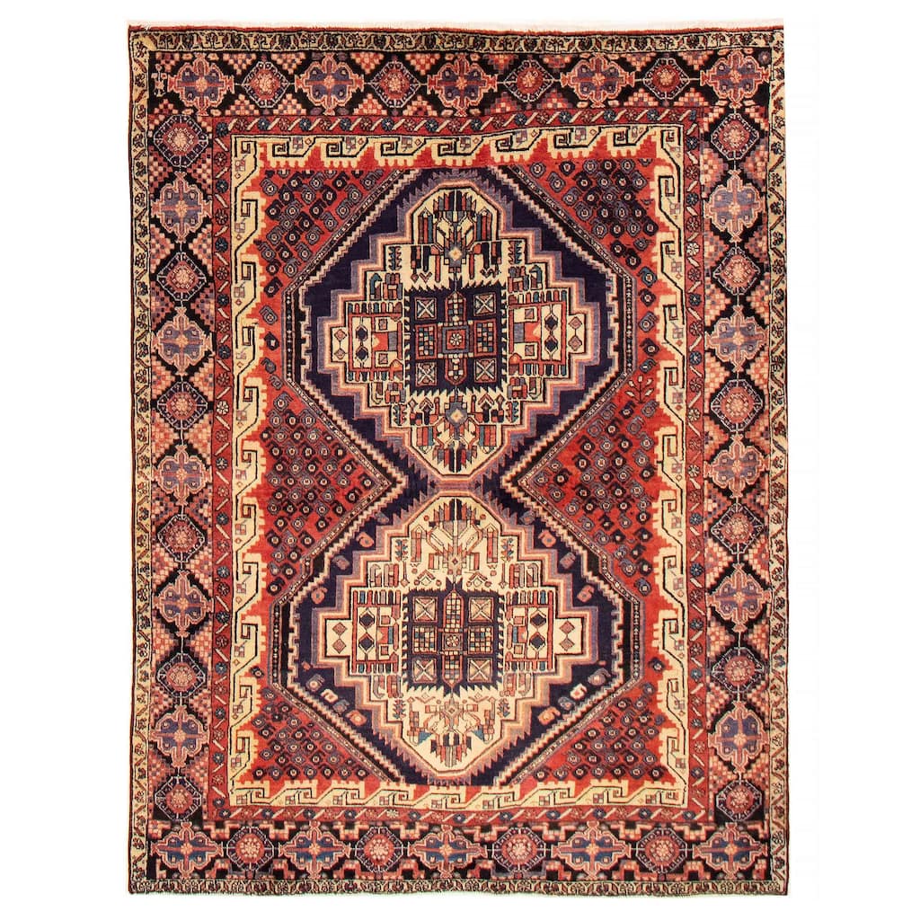 Andelz Navy, Red Rug 4'7" x 6'11" - 5'3 x 7'1