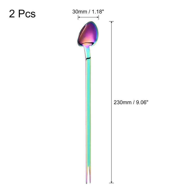 Stainless Steel Mixing Stirring Spoon Fruit Forks Knife Dual, 2Pcs