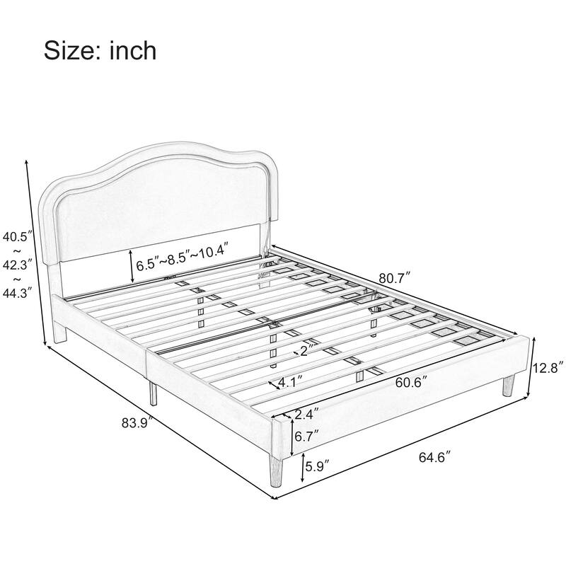 Modern Queen Size Smart LED Bed Frame with Adjustable Height Headboard, Metal Frame and Wooden Support, No Box Spring Needed