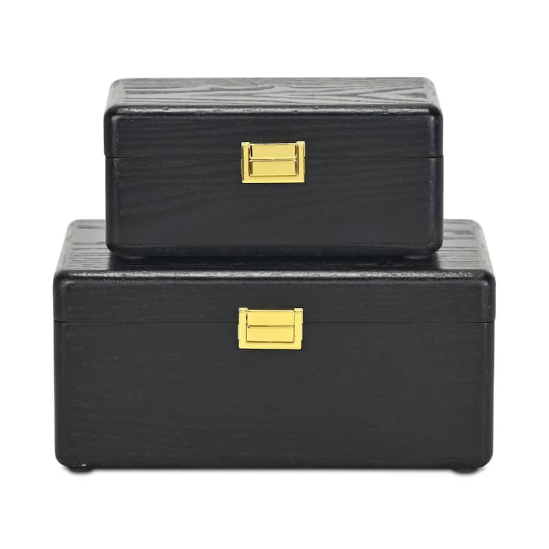 Set Of Two Black Solid Wood Jewelry Box
