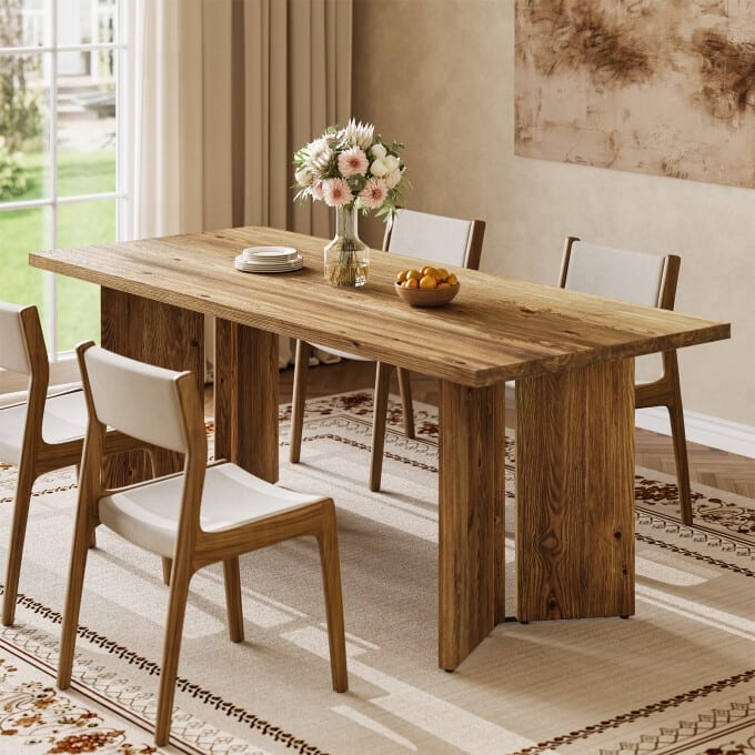 63-Inch Long Dining Room Table, Solid Wood Kitchen Table