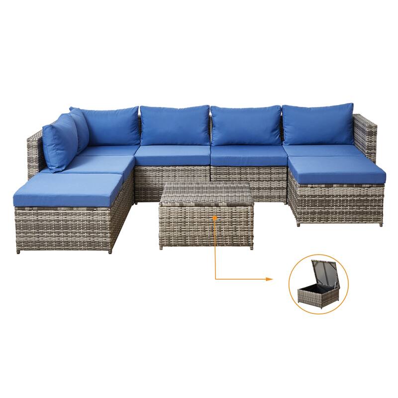 Polyethylene (PE) Wicker 7 - Person Seating Group with Cushions