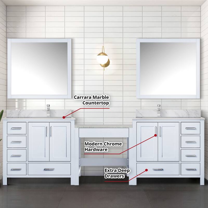 Coraline 102 in W x 22 in D Double Bath Vanity and Carrara Marble Top