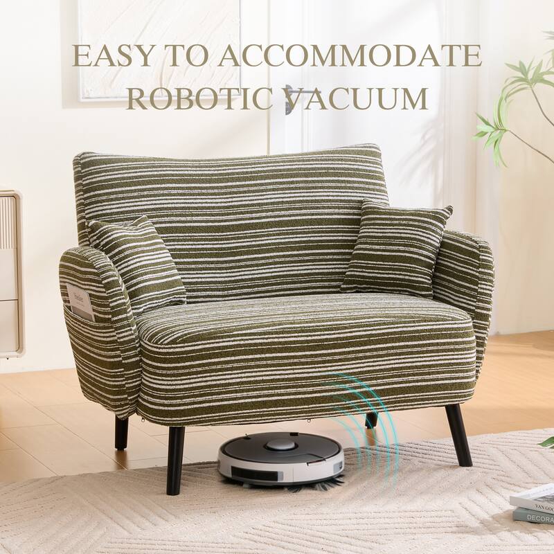 HOMEFUN Boucle Upholstered Stripes Comfortable Wood Frame Loveseats Sofa with Side Pocket and 2 Pillows