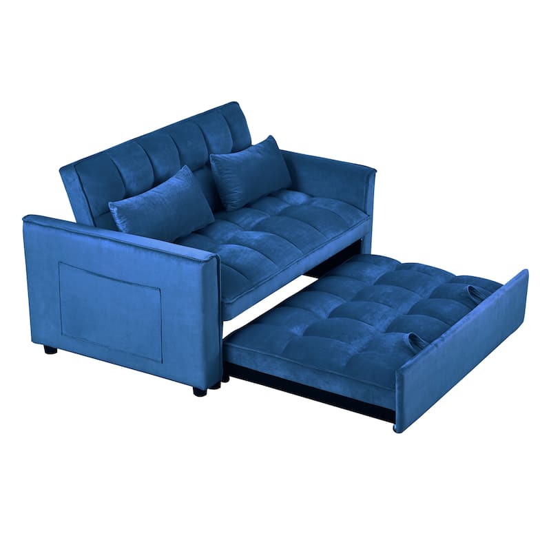 3 in1 Loveseat Convertible Pull-out Sleeper Sofa Bed, Adjustable Backrest Velvet Loveseat Futon Sofa with Pillows, Pockets