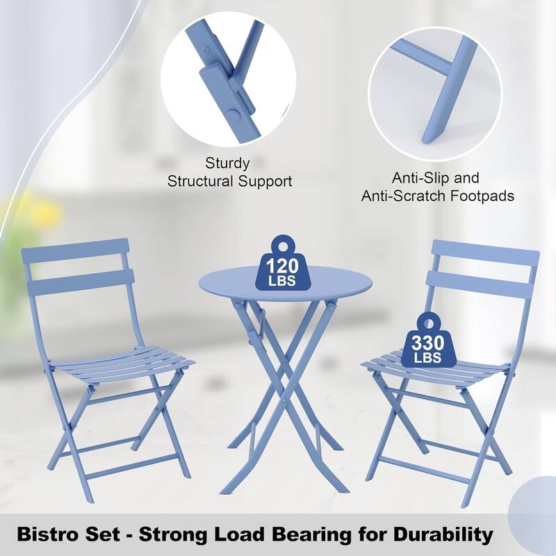 3 Pieces Patio Foldable Round Table and 2 Chairs