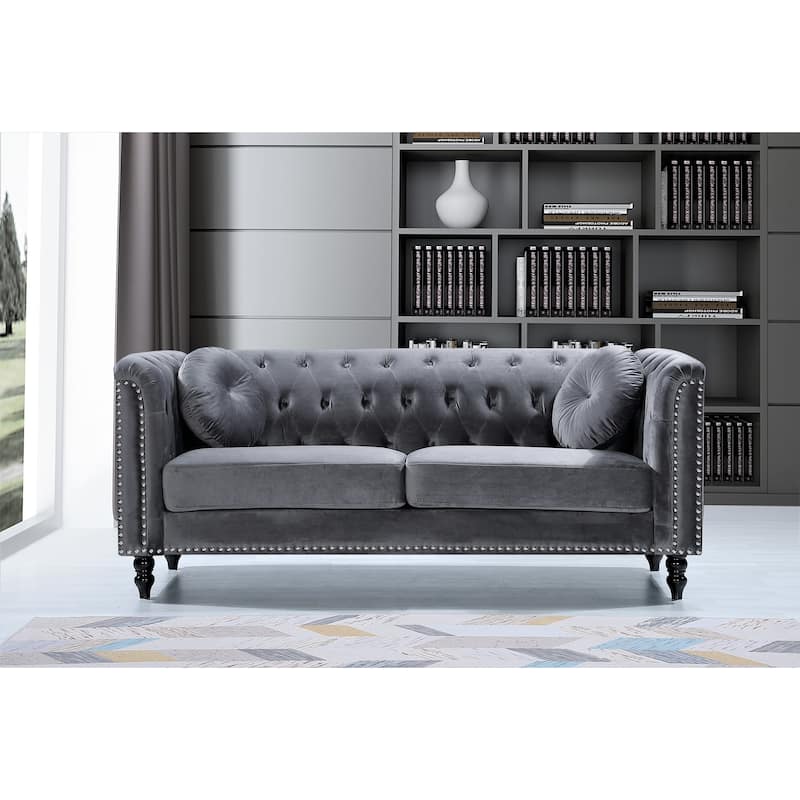 Vivian Classic Velvet Kittleson Nailhead Chesterfield Sofa