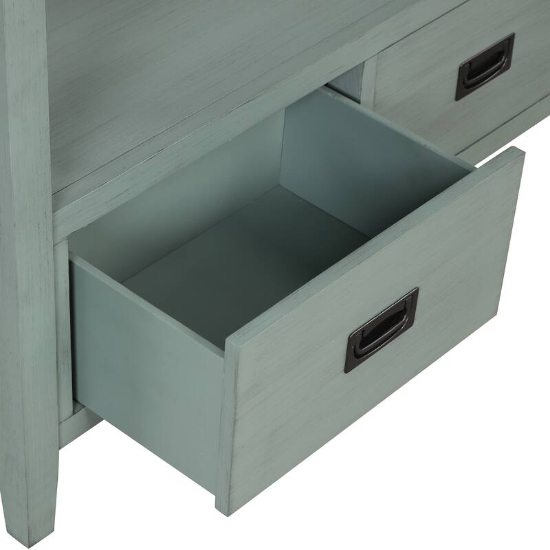 36'' Pine Entryway Table Console Table with 4 Drawers & Open Shelf, Farmhouse Side Table Sofa Table for Entryway Living Room