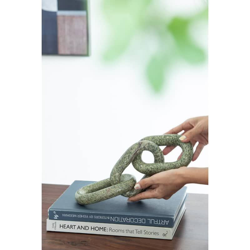 Abstract Three Link Oval Marble Chain - 14" - Green