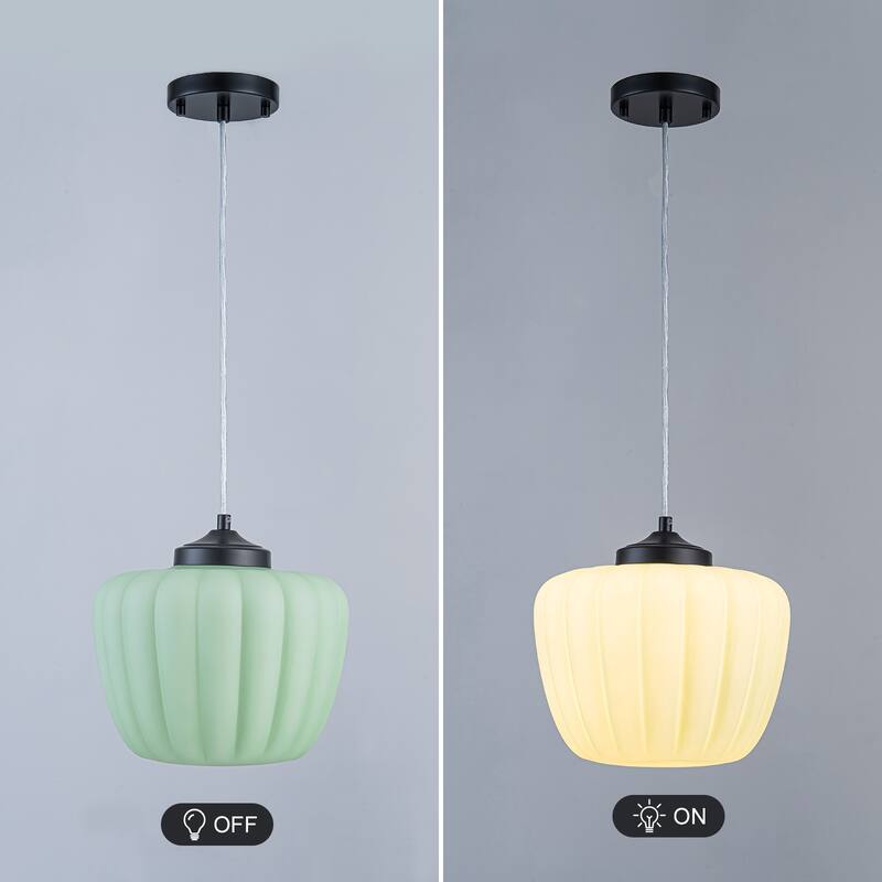 Modern 1-Light Green Lantern Glass Pendant Light for Kitchen Island, Dining Room
