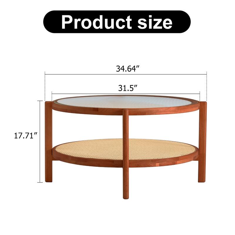 Modern minimalist circular double-layer coffee table - Walnut - Glass