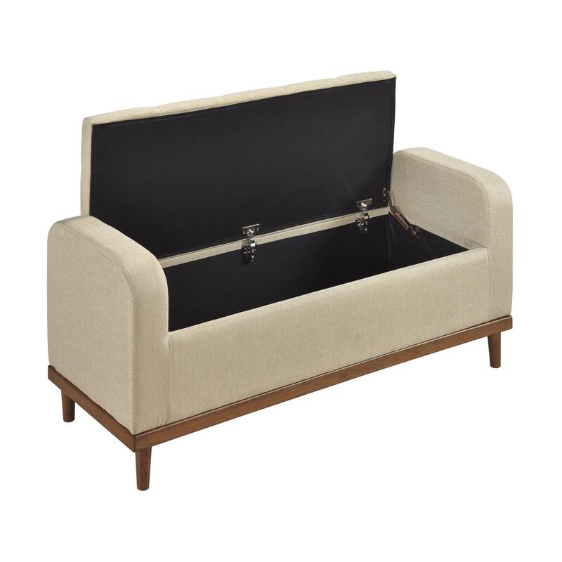 Lift-Top Storage Bench, Button Tufted Upholstered End of Bed Bench, Entryway Bench with Hidden Compartment & Solid Wood Legs
