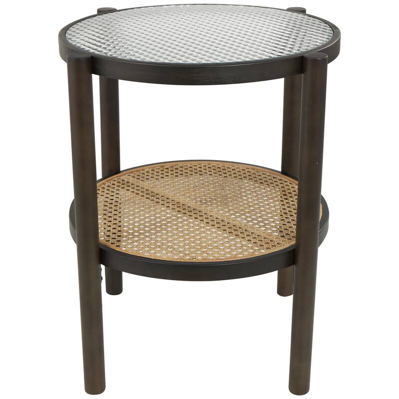 Rattan Living Room Coffee Table with Pressed Tempered Glass Top - Brown - Roche River Decor - Brown - 19"W,24"H