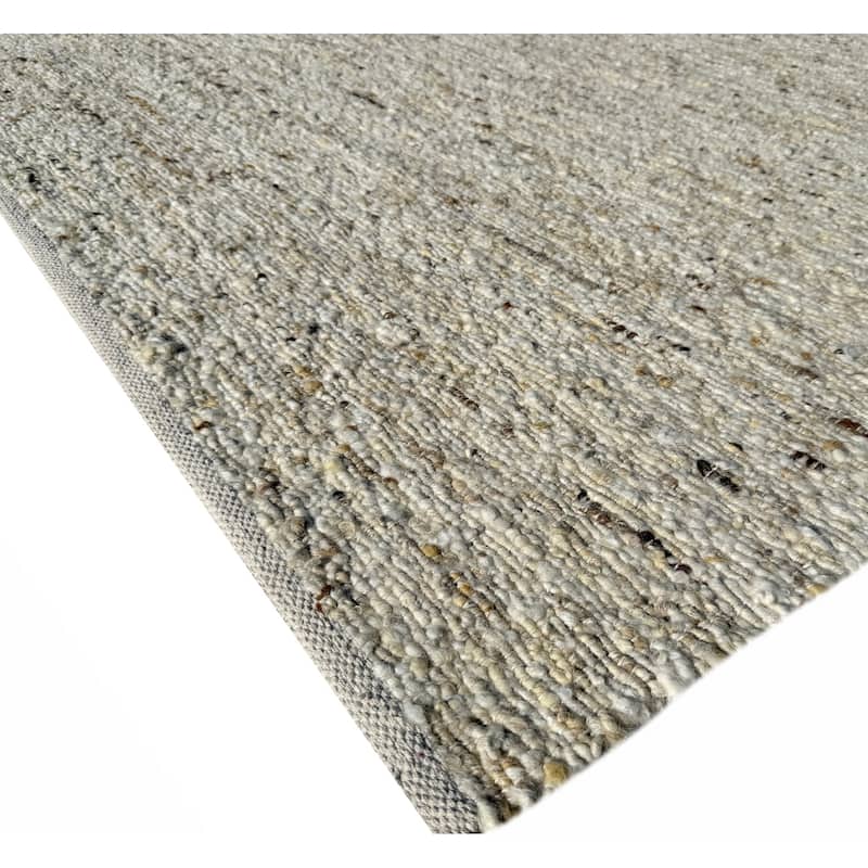 Ivory Beige Wool Handmade Modern Minimal Flatweave Area Rug - 8' x 10'