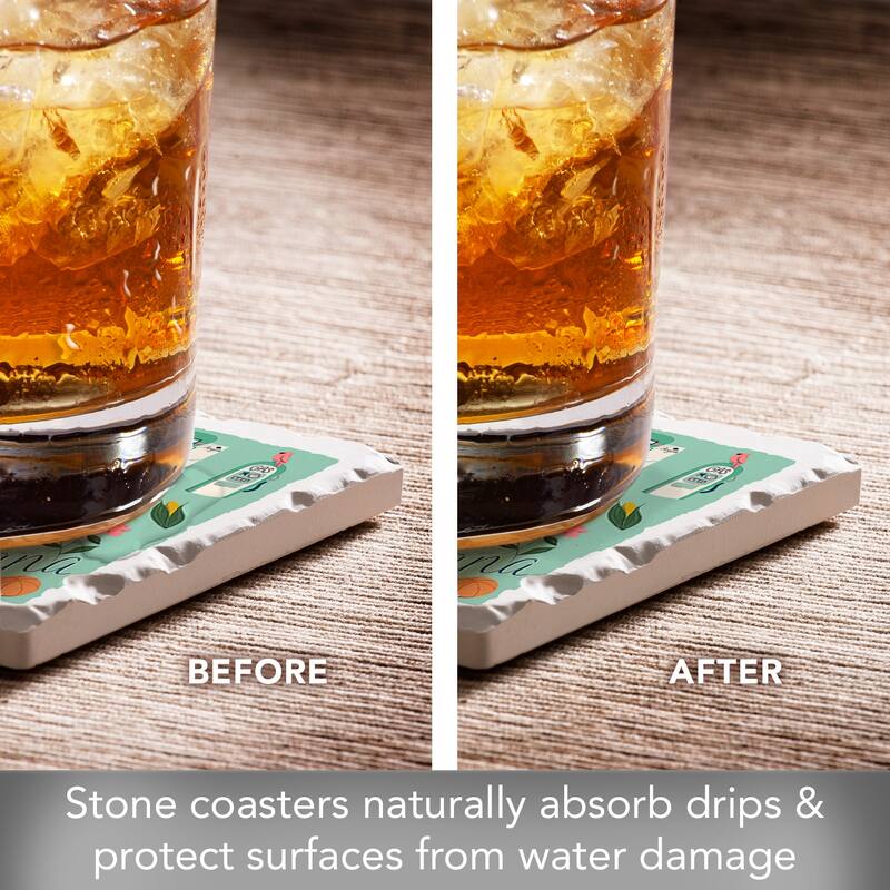 Indiana Home 4-Pack Absorbent Stone Coasters with Protective Cork Backing 4" Square Made in The USA Easily Wipes Clean