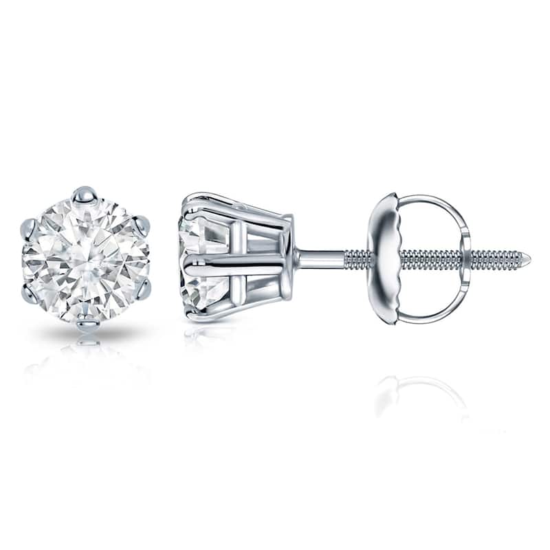 Auriya 14k Gold 1 1/2ctw Round Diamond Stud Earrings 6-Prong (I-J, I1-I2) - White