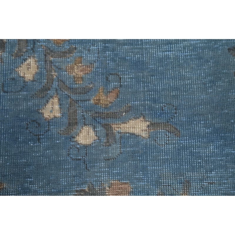 Blue Floral Tabriz Persian Antique Area Rug Hand-Knotted Wool Carpet - 9'6"x 12'10"