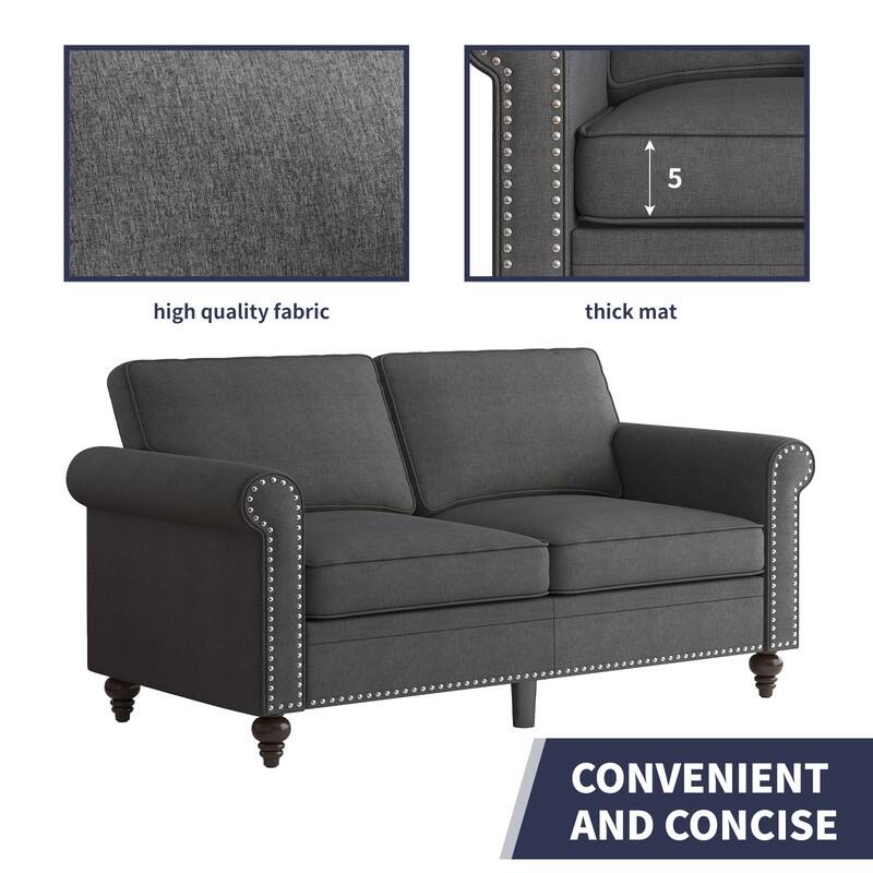 Mixoy 2 Piece Living Room Sofa Set with Rivet Design,Linen 3-Seater Sofa Couch,Loveseat Sofa/Single Sofa Chair