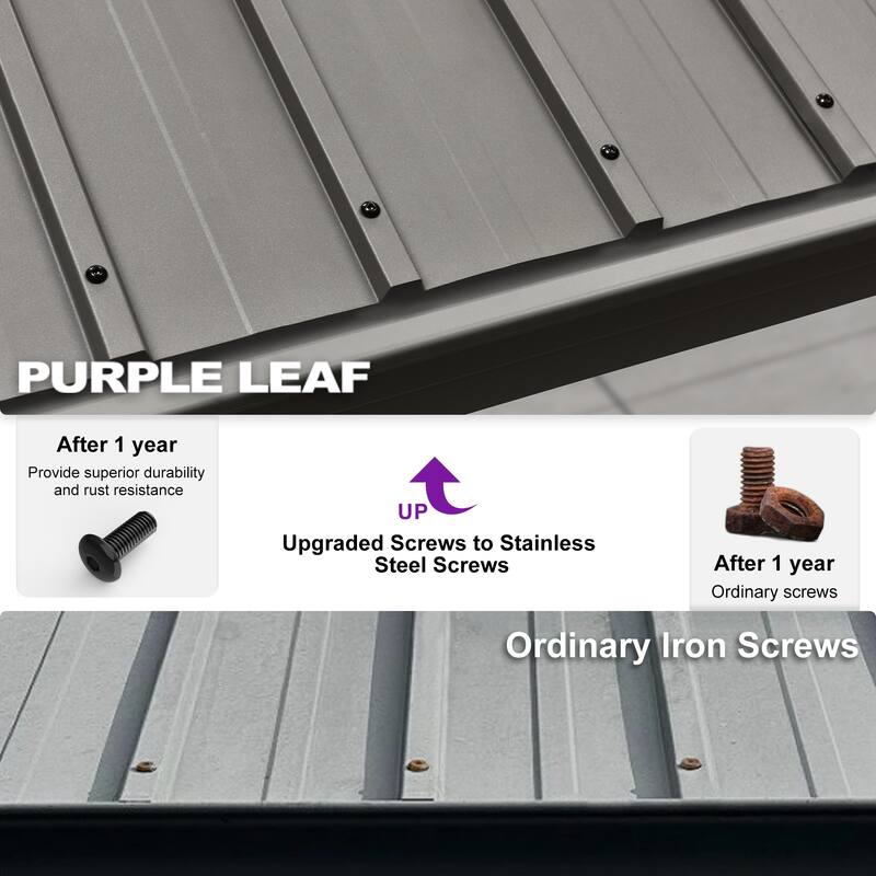 PURPLE LEAF Patio Gazebo for Backyard Hardtop Galvanized Steel Frame with Upgrade Curtain - Light Grey
