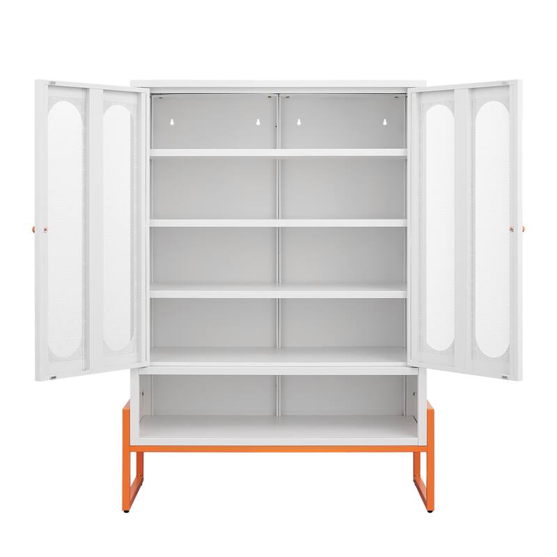 Modern Metal Shoe Cabinet with Adjustable Mesh Doors and High Foot