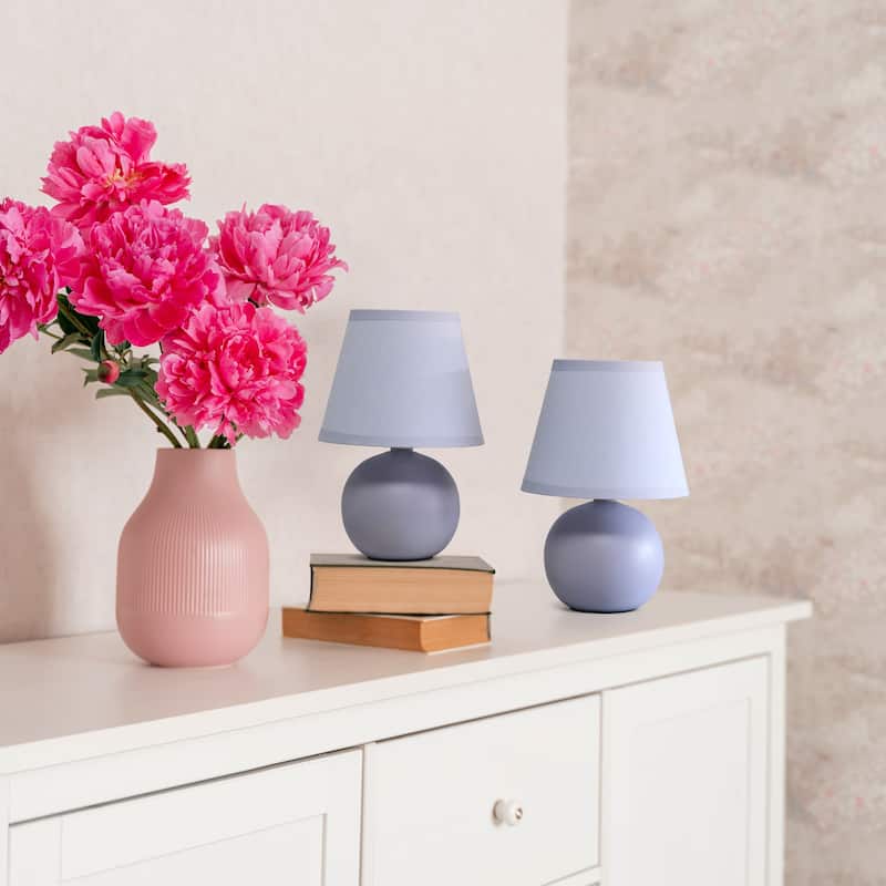 8.66" Petite Orb Lamp Two Pack Set w Matching Fabric Shade