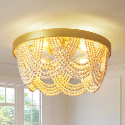 20'' Boho Crystal Ceiling Fans with Lights Flush Mount